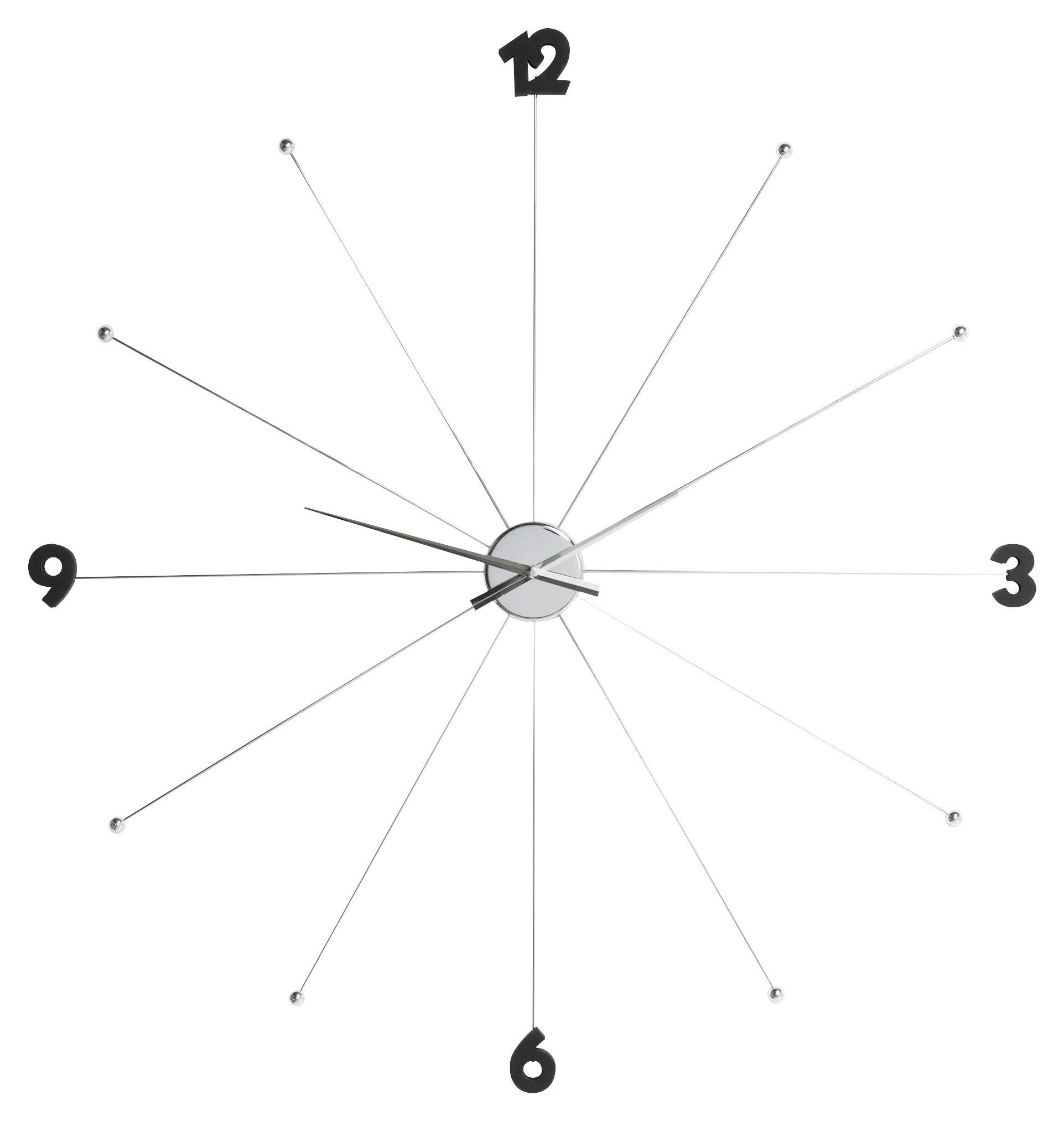 WANDUHR  Schwarz, Chromfarben  - Chromfarben/Schwarz, Basics, Kunststoff/Metall (100/100/6cm) - Kare-Design