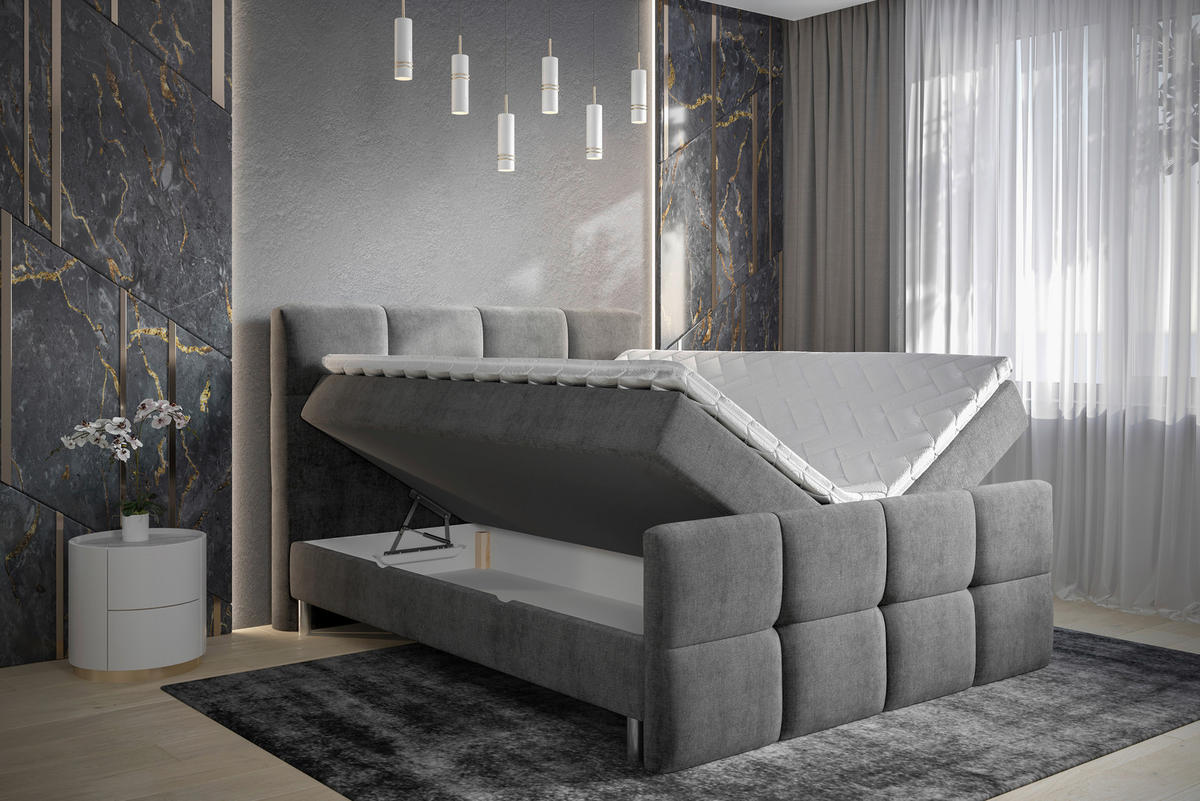 BOXBETT 160/200 cm  in Graphitfarben  - Chromfarben/Graphitfarben, Design, Holz/Holzwerkstoff (160/200cm) - Esposa