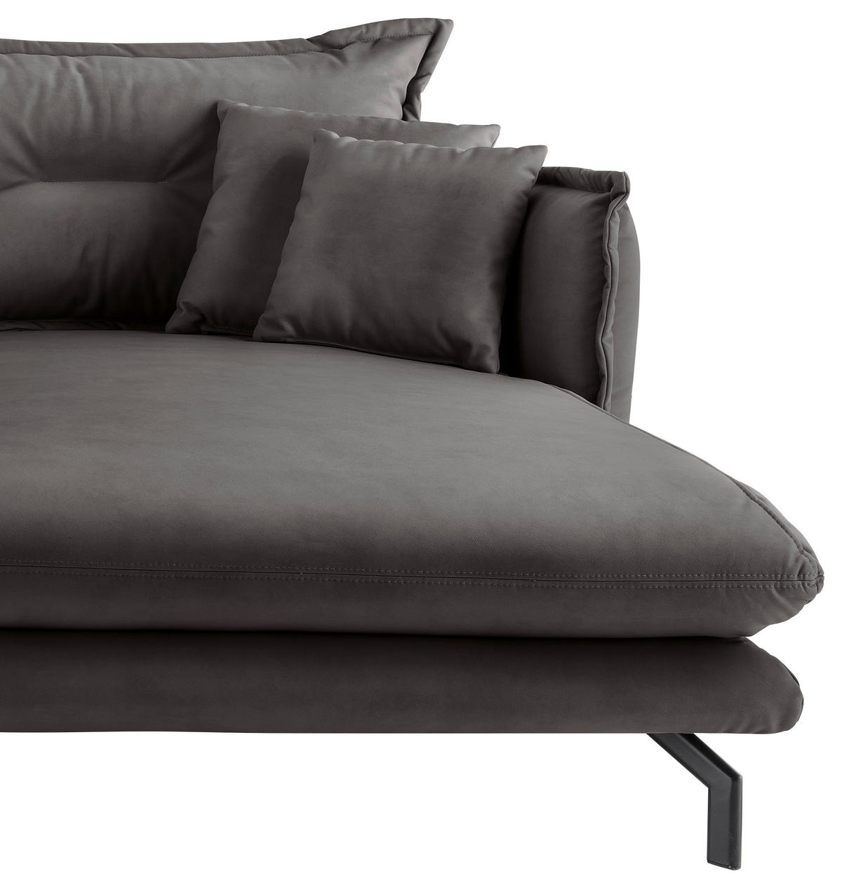 ECKSOFA in Lederlook Anthrazit  - Anthrazit/Schwarz, Modern, Textil/Metall (255/180cm) - Livetastic