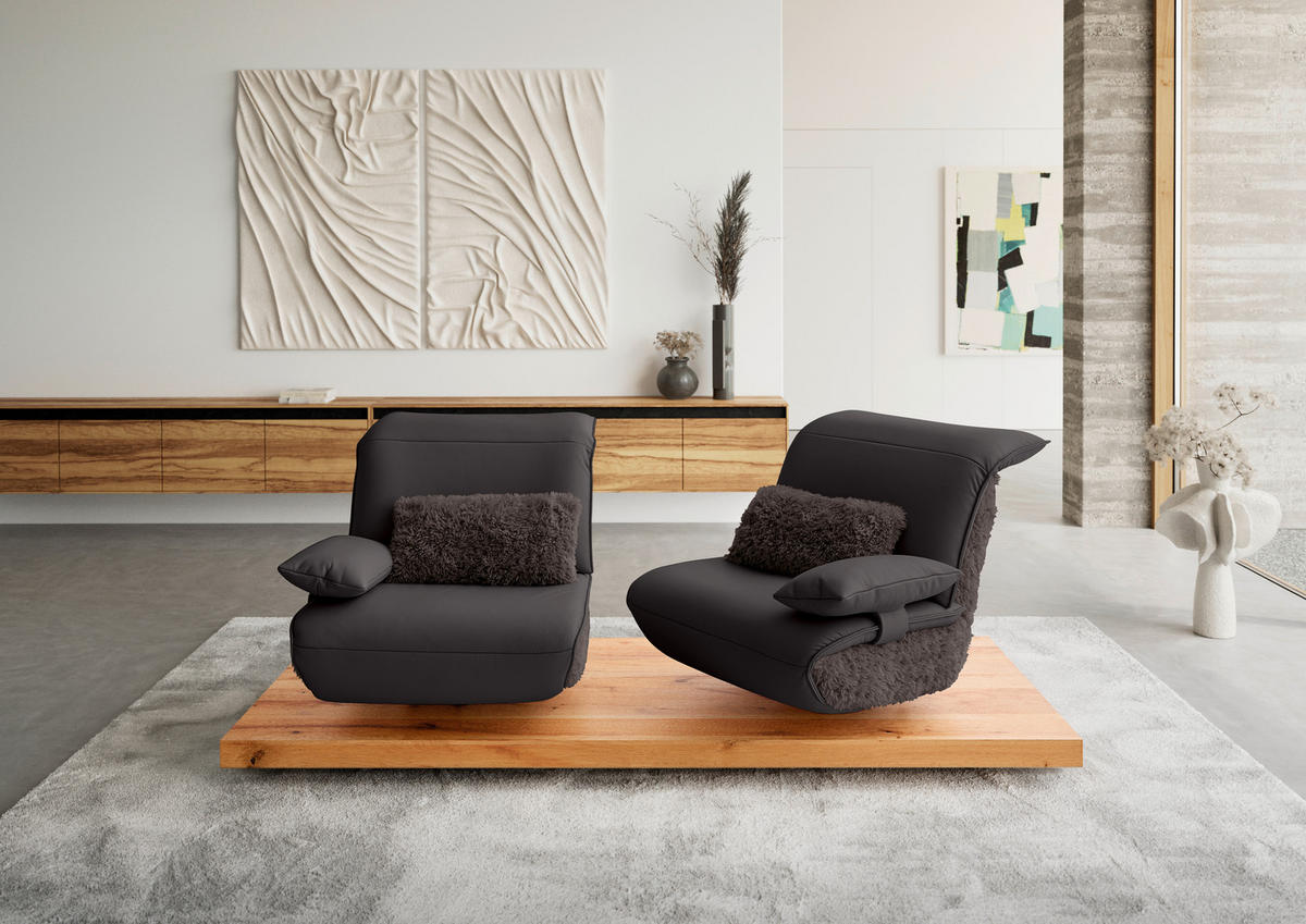 2-SITZER-SOFA Kombination Echtleder/Stoff Hochflor Braun  - Eichefarben/Beige, Design, Leder/Holz (240/65-115/104-180cm) - Koinor