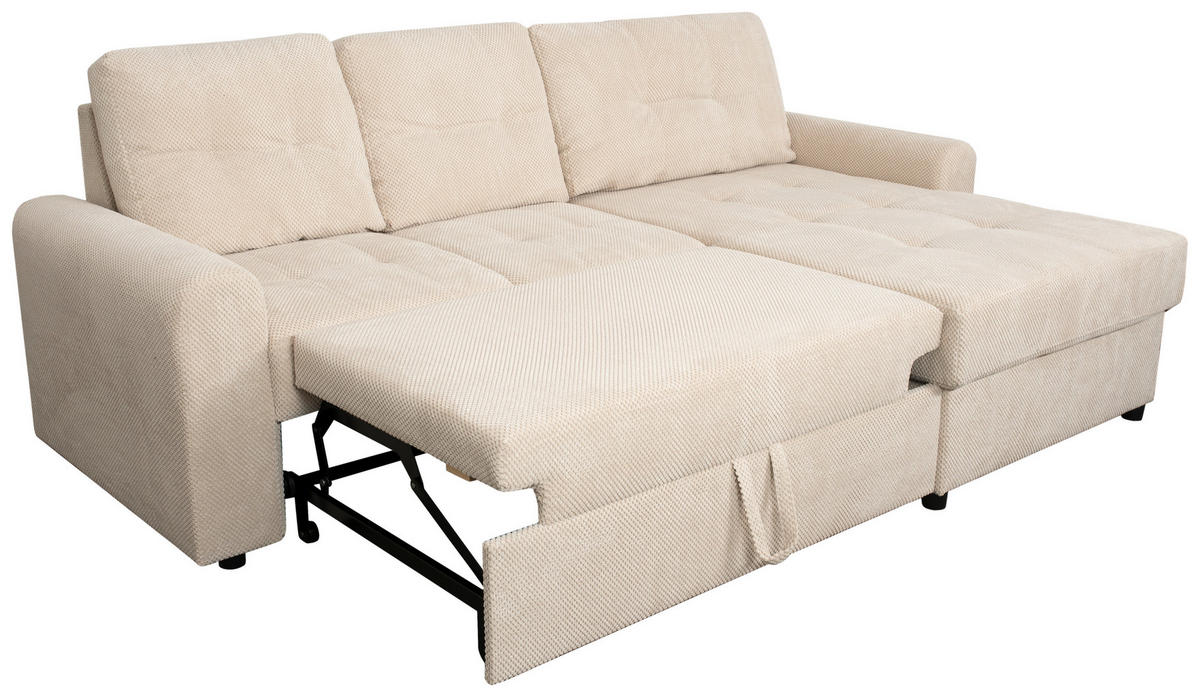 ECKSOFA Creme Chenille  - Creme/Schwarz, KONVENTIONELL, Kunststoff/Textil (232/153cm) - Carryhome