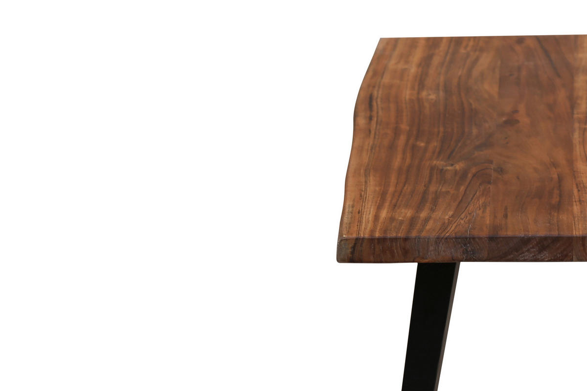 COUCHTISCH Akazie vollmassiv 110/60/45 cm rechteckig Schwarz, Akaziefarben  - Schwarz/Akaziefarben, MODERN, Holz/Metall (110/60/45cm) - MID.YOU