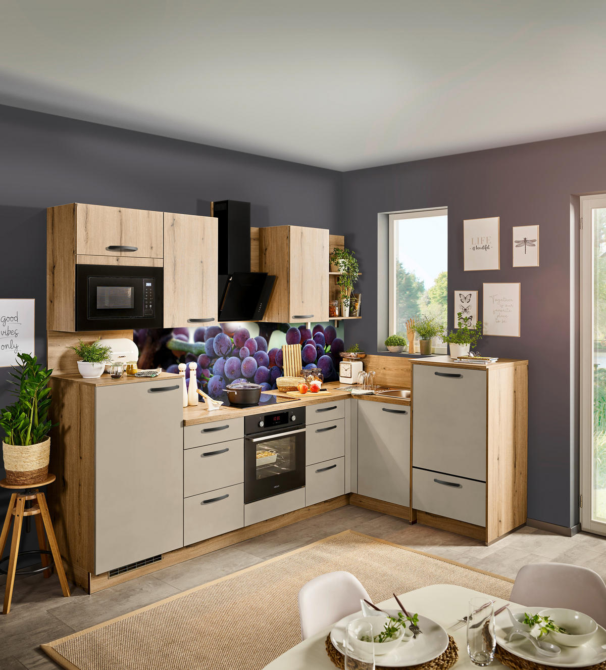 ECKKÜCHE 280/175 cm  in Eichefarben, Greige  - Greige/Eichefarben, MODERN, Holzwerkstoff (280/175cm) - Welnova