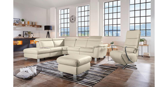 ECKSOFA in Echtleder Creme  - Creme/Alufarben, Design, Leder/Metall (242/271cm) - Cantus