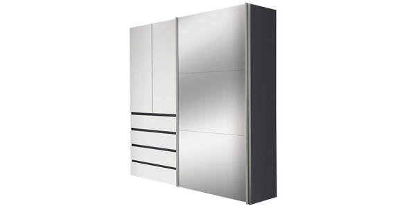 KLEIDERSCHRANK in Graphitfarben, Weiß - Alufarben/Graphitfarben, Design, Glas/Holzwerkstoff (200/216/68cm) - Hom`in