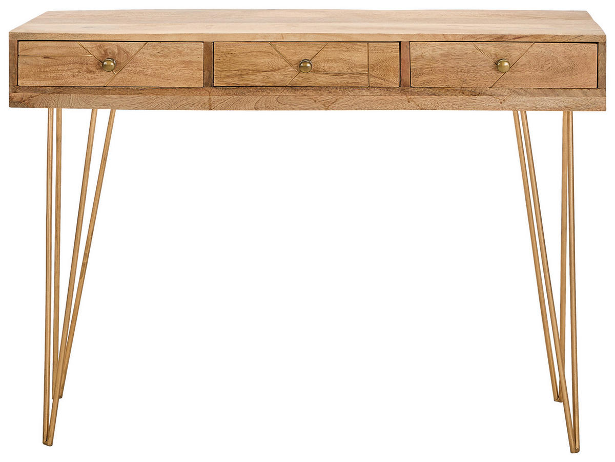 KONSOLENTISCH Mangoholz massiv Goldfarben, Hellbraun  - Hellbraun/Goldfarben, Design, Holz/Metall (115/43/82cm) - Landscape