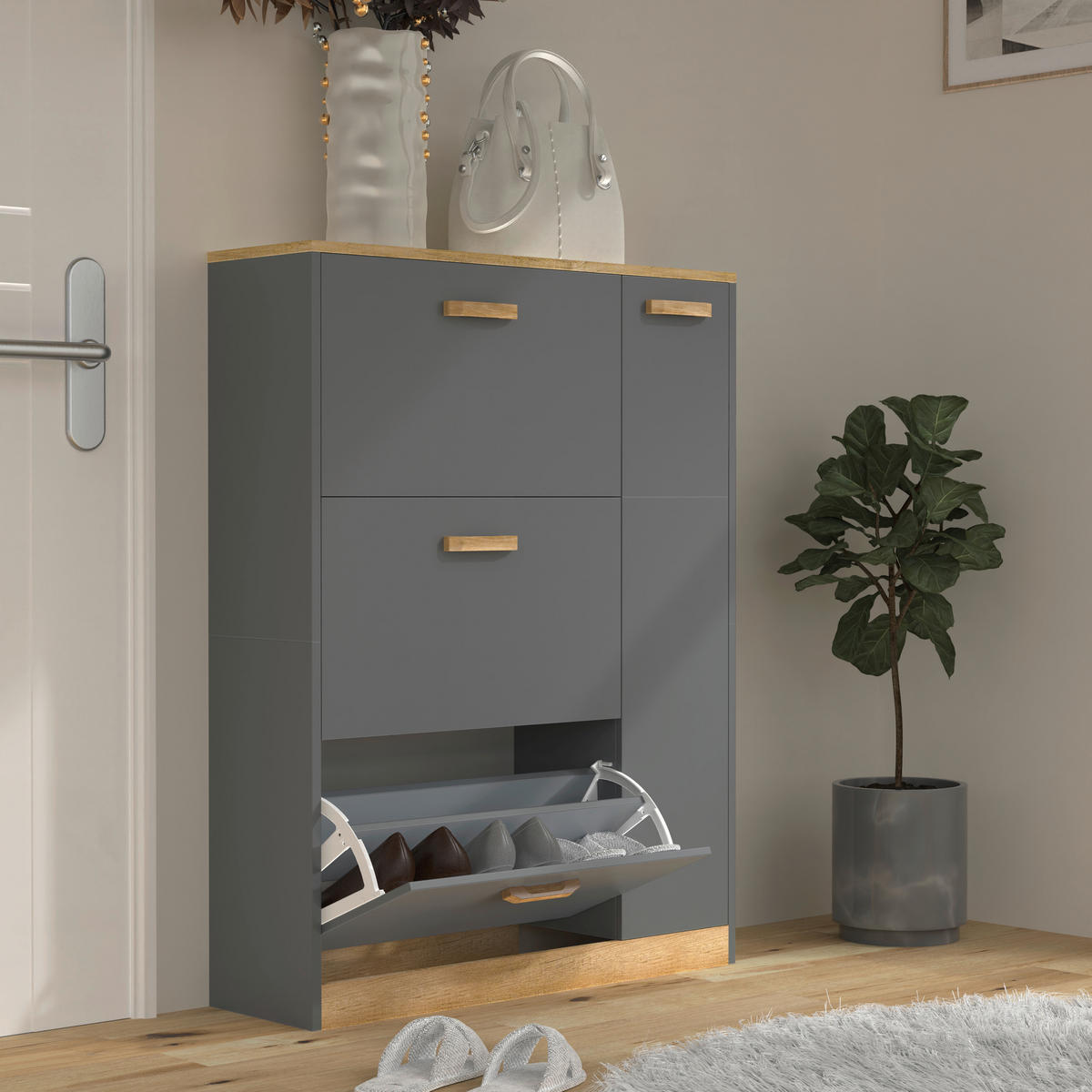 SKOSKÅP Halom  i 80/105/24 cm  - honungsek/antracit, Lifestyle, trämaterial (80/105/24cm) - MID.YOU