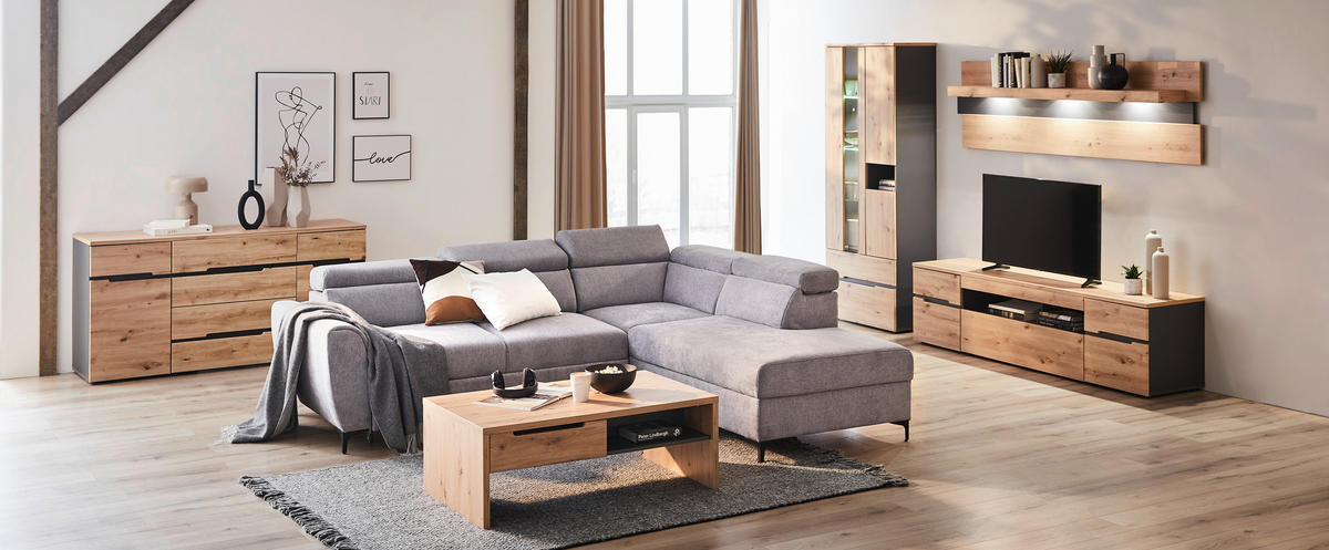 TV-ELEMENT Graphitfarben, Eiche Artisan  192/53/47 cm  - Schwarz/Graphitfarben, Trend, Holzwerkstoff/Kunststoff (192/53/47cm) - Carryhome