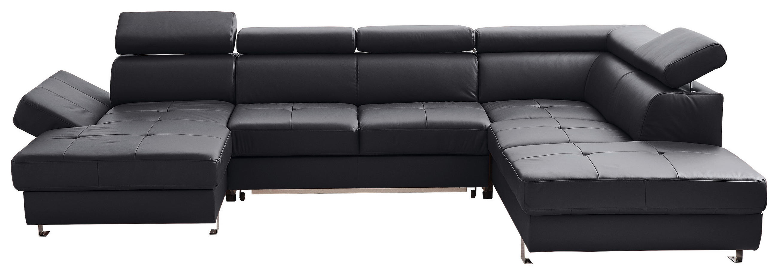 Wohnlandschaft inkl.Funktionen Schwarz Kombination Echtleder/Lederlook Lederlook  - Chromfarben/Schwarz, Design, Leder/Textil (157/327/212cm) - Stylife