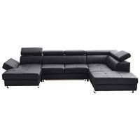 Wohnlandschaft inkl.Funktionen Schwarz Kombination Echtleder/Lederlook Lederlook  - Chromfarben/Schwarz, Design, Leder/Textil (157/327/212cm) - Stylife