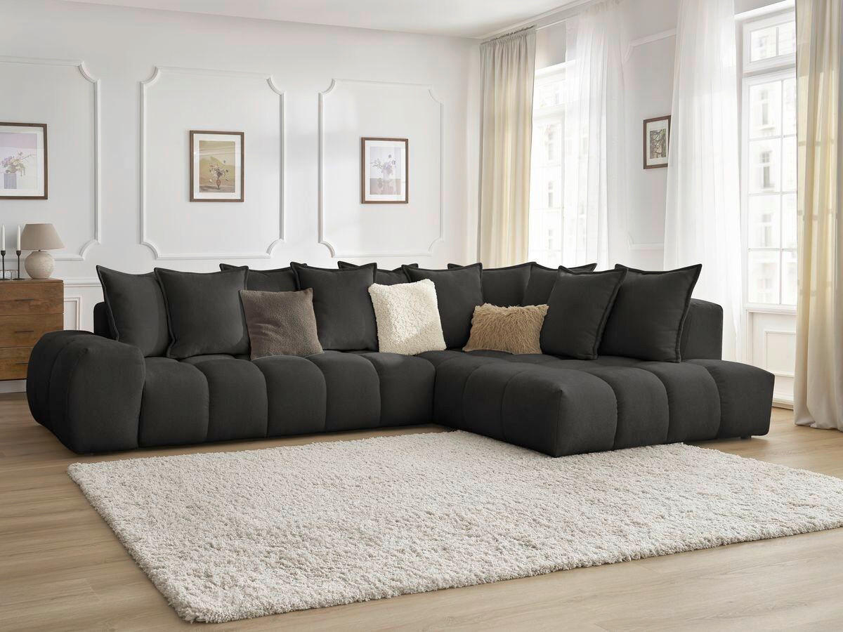 ECKSOFA Ottomane rechts  EVEREST Schwarz Struktur  - Schwarz, MODERN, Kunststoff/Textil (352/210cm) - Livetastic