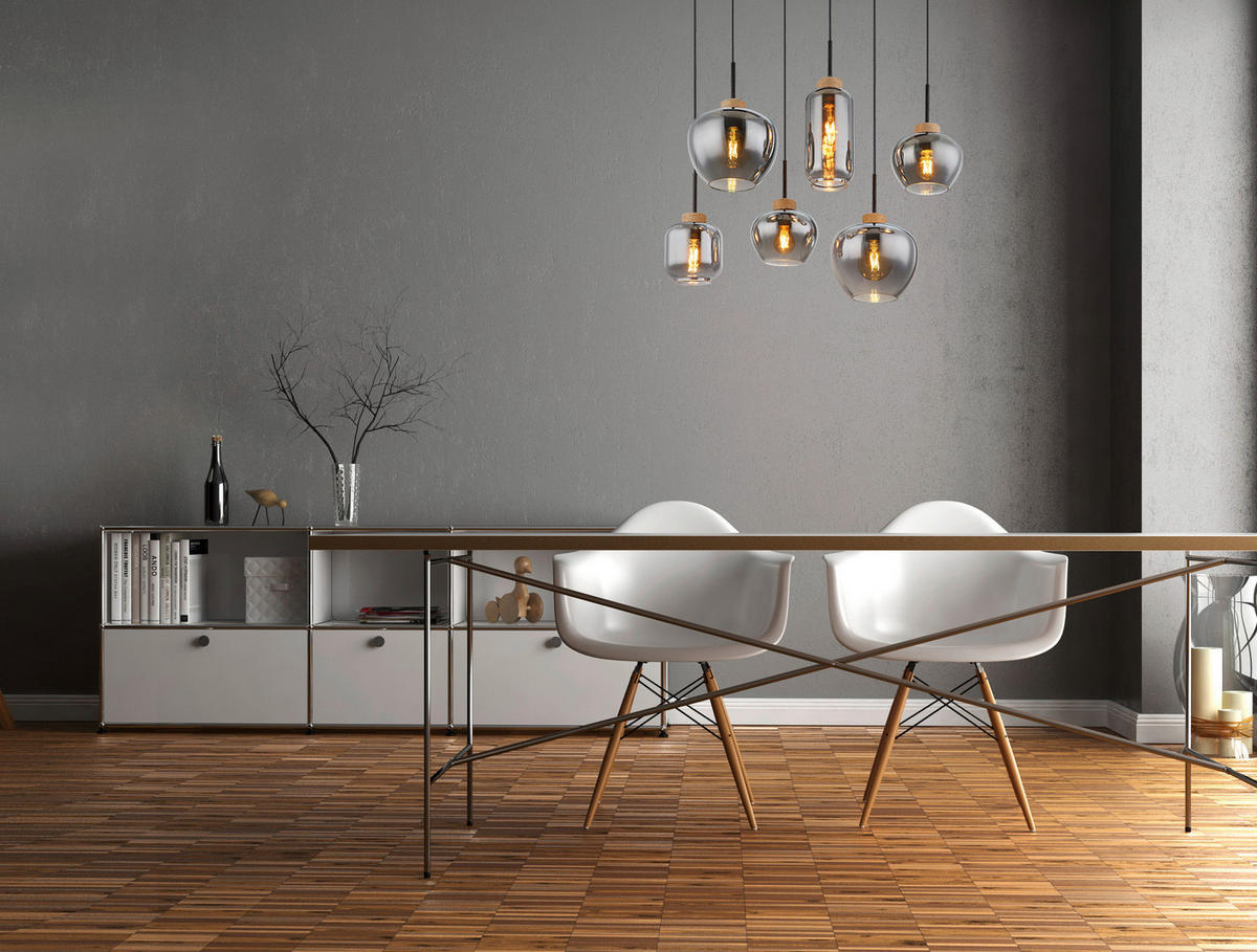 HÄNGELEUCHTE 80/40/120 cm   - Schwarz/Naturfarben, Design, Glas/Textil (80/40/120cm) - Globo