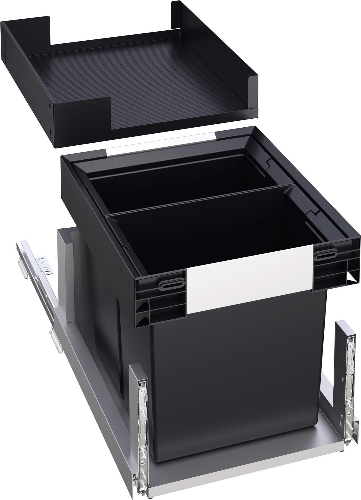 ABFALLSAMMLER 2x 13 l  Metall, Kunststoff  - Edelstahlfarben/Schwarz, Basics, Kunststoff/Metall (35,2/44,2/45,1cm) - Blanco