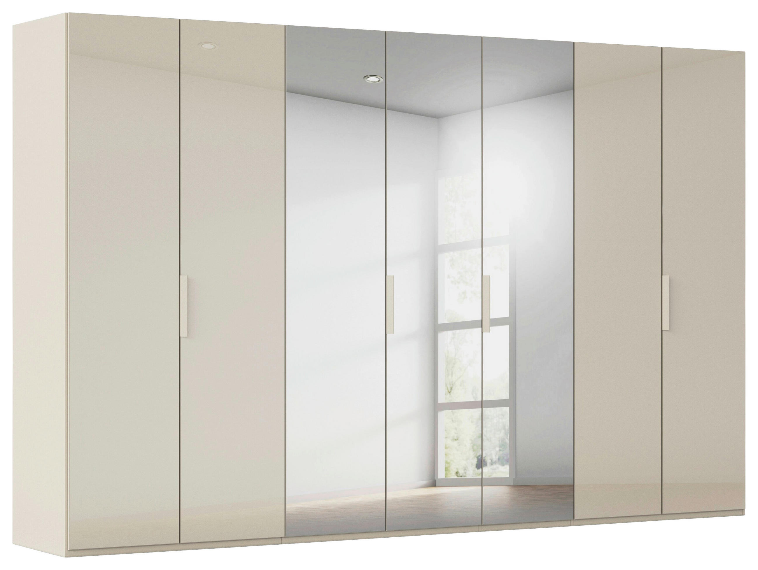 DREHTÜRENSCHRANK 350/223/61 cm,  in Champagner, 7-türig  - Champagner, Basics, Glas/Holzwerkstoff (350/223/61cm) - Novel