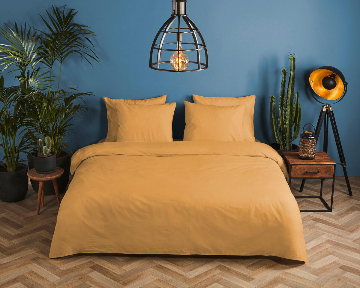 BETTWÄSCHE Uni Ocre Satin 135/200 cm  - Goldfarben, Basics, Textil (135/200cm)