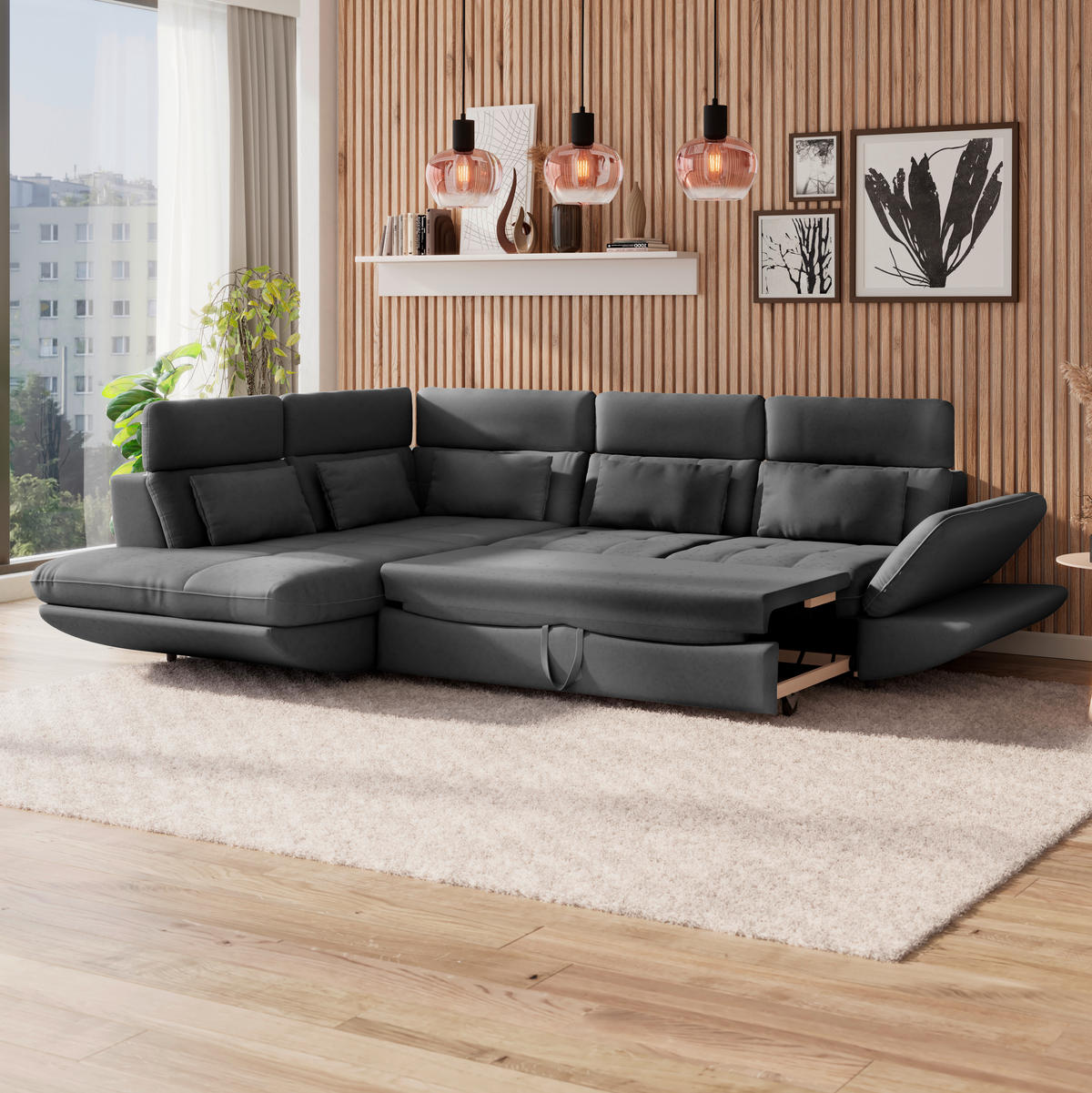 WOHNLANDSCHAFT Anthrazit Webstoff  - Anthrazit/Schwarz, MODERN, Kunststoff/Textil (233/311cm) - MID.YOU