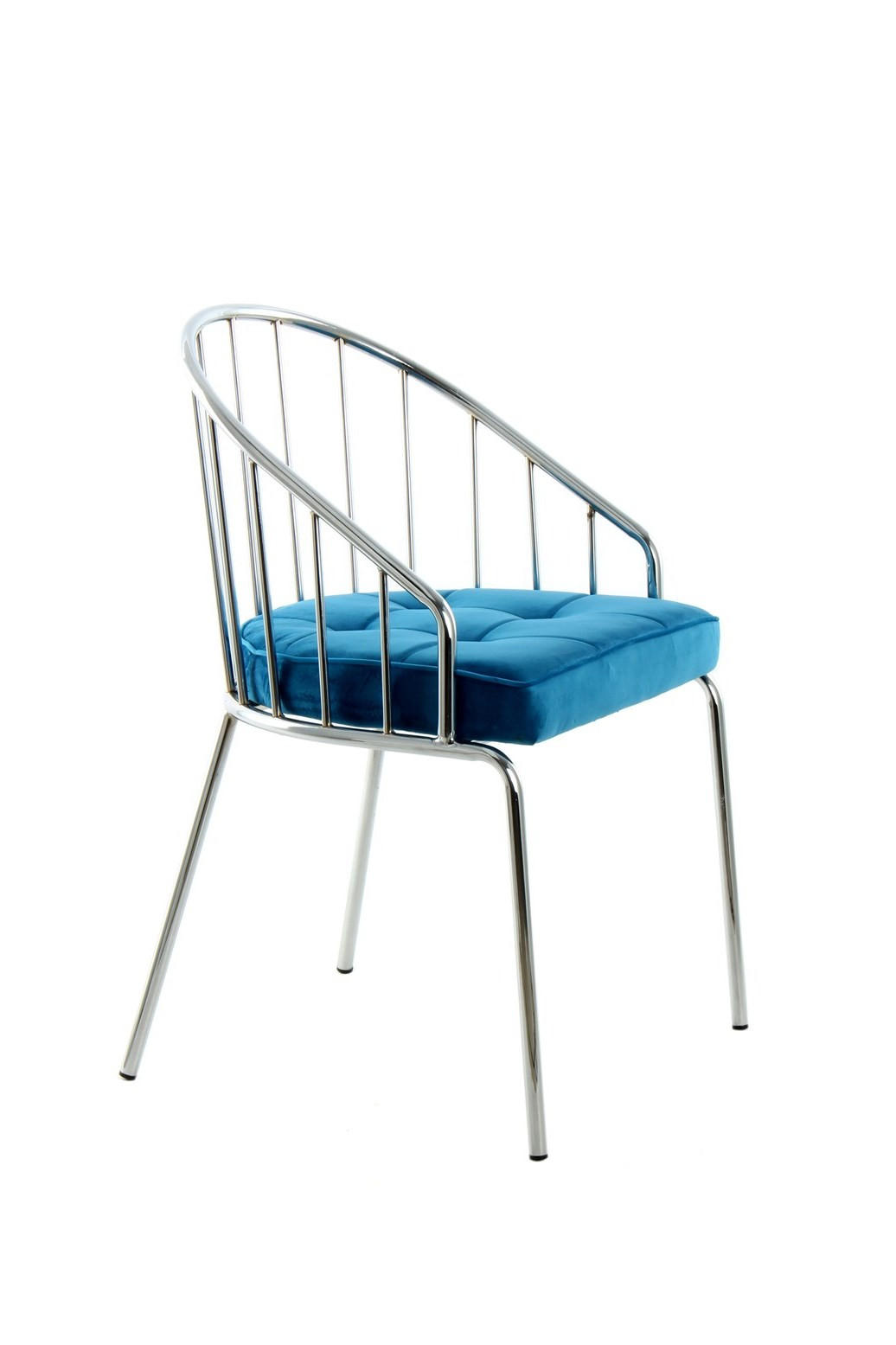 STUHL  in Samt Textil  - Chromfarben/Blau, Design, Textil/Metall (51/83/51cm) - Kayoom