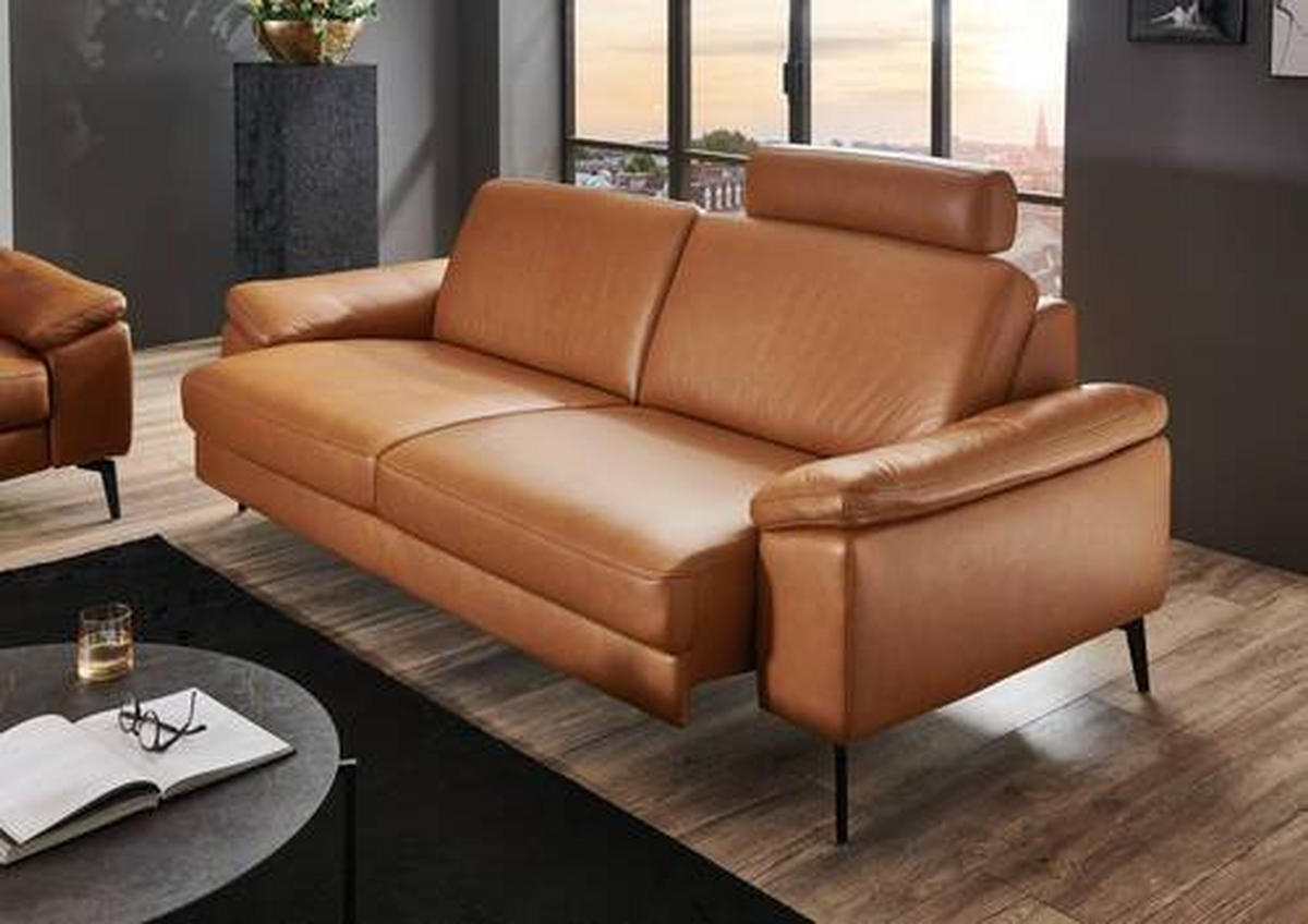 3-SITZER-SOFA in Echtleder Cognac  - Cognac/Schwarz, Design, Leder/Metall (224/88/100cm) - Valdera