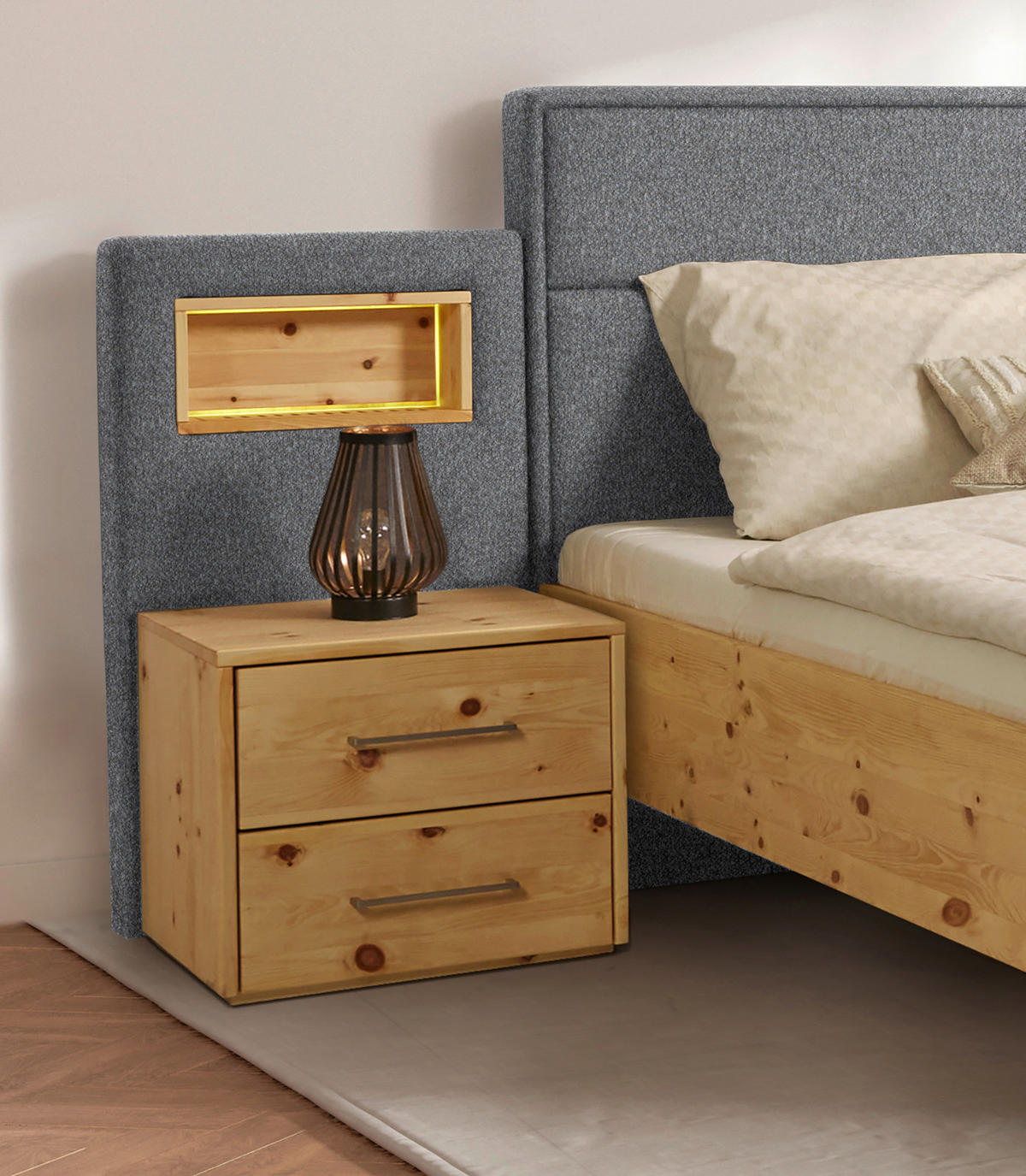 BETT 200/200 cm  in Zirbelkieferfarben, Hellgrau   - Zirbelkieferfarben/Hellgrau, Natur, Holz/Textil (200/200cm) - Valnatura