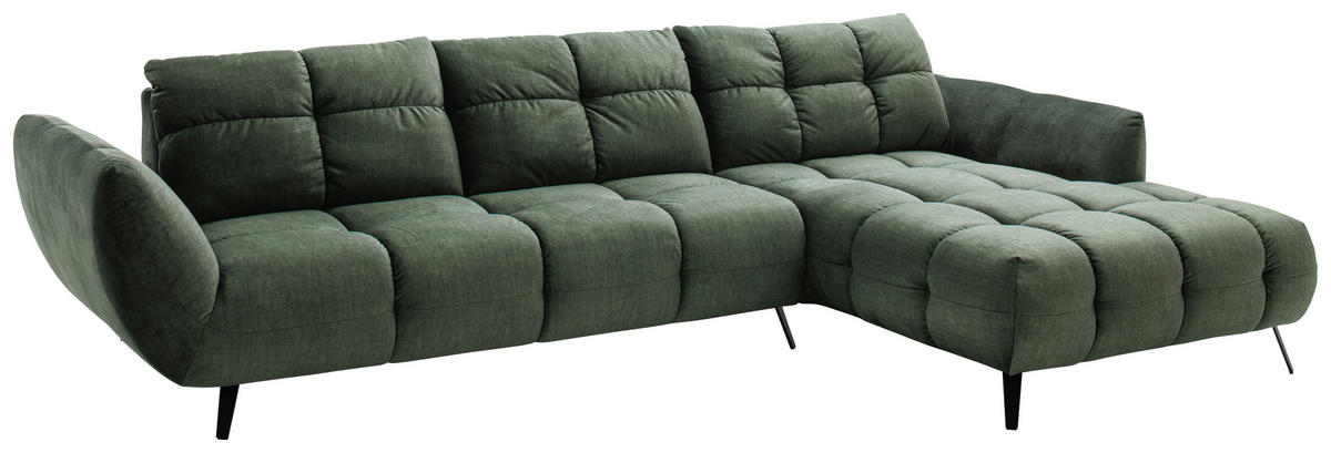 ECKSOFA Grün Mikrofaser  - Schwarz/Grün, KONVENTIONELL, Textil/Metall (313/215cm) - Hom`in