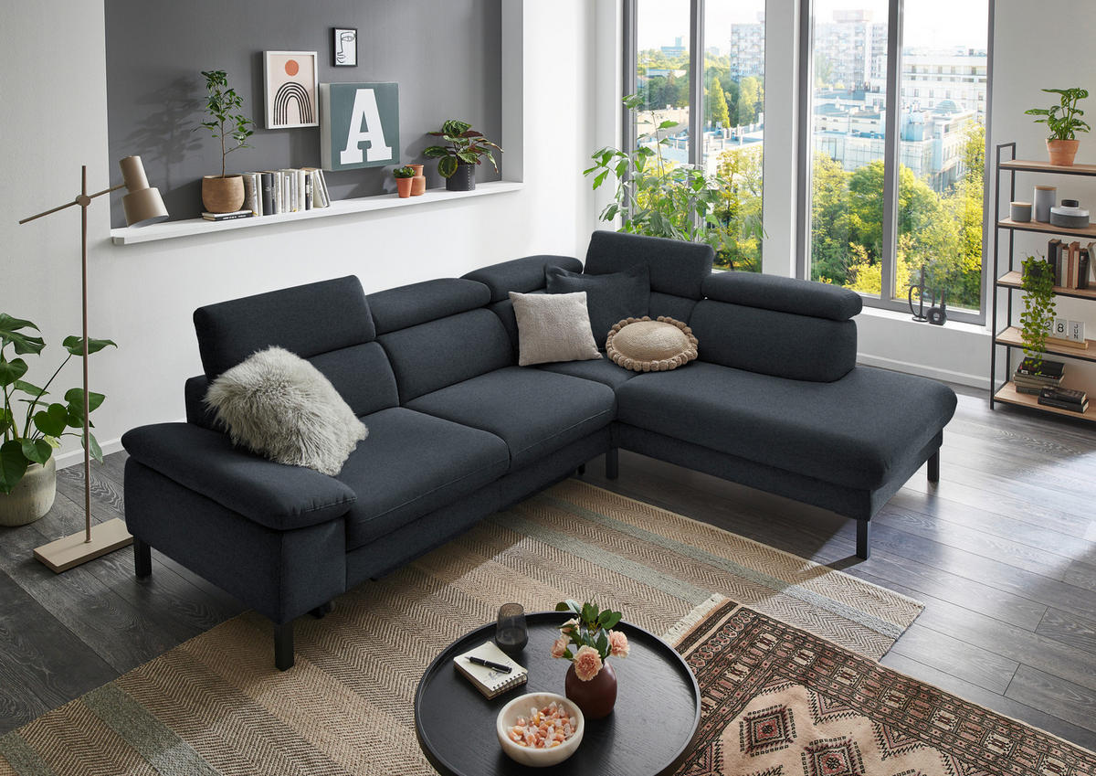 ECKSOFA in Flachgewebe Anthrazit  272/217 cm  - Anthrazit/Schwarz, Design, Holzwerkstoff/Textil (272/217cm) - Pure Home Comfort