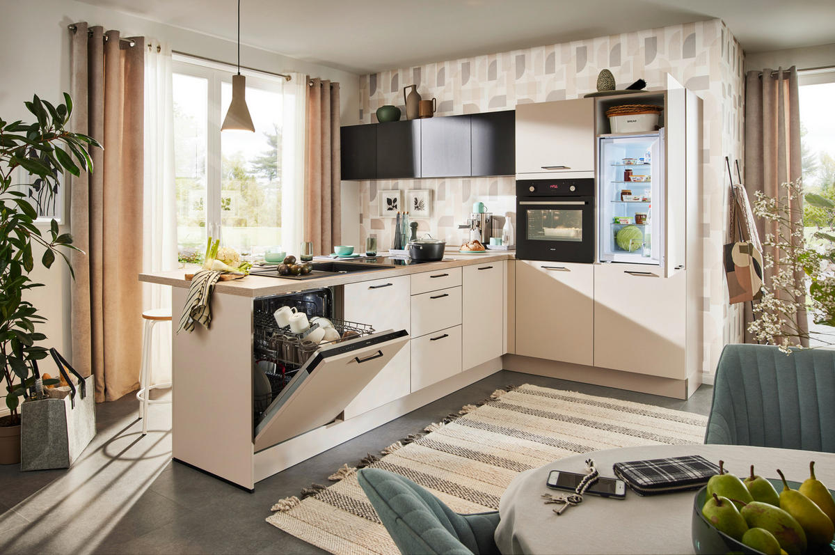 EINBAUKÜCHE TOP SOFT  - Kaschmir/Eichefarben, Design, Holzwerkstoff - Moderano