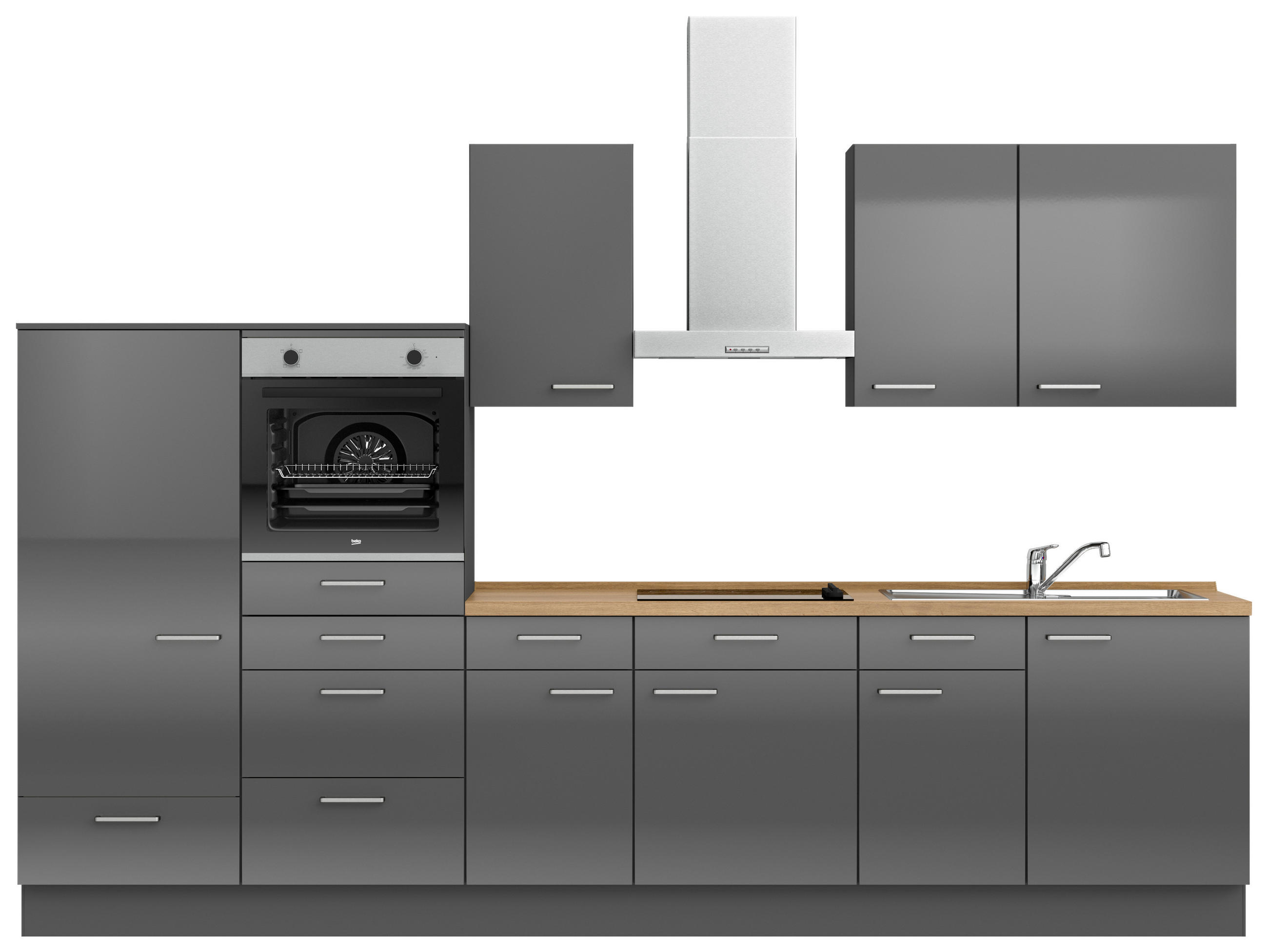 KÜCHENBLOCK 330 cm   in Eichefarben, Schieferfarben  - Schieferfarben/Edelstahlfarben, MODERN, Holzwerkstoff/Metall (330cm) - Nobilia