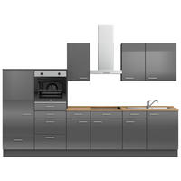 KÜCHENBLOCK 330 cm   in Eichefarben, Schieferfarben  - Schieferfarben/Edelstahlfarben, MODERN, Holzwerkstoff/Metall (330cm) - Nobilia