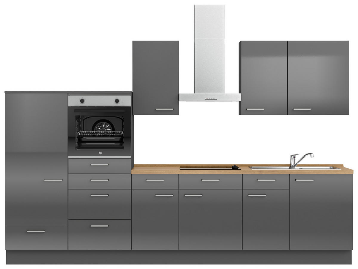 KÜCHENBLOCK 330 cm   in Eichefarben, Schieferfarben  - Schieferfarben/Edelstahlfarben, MODERN, Holzwerkstoff/Metall (330cm) - Nobilia