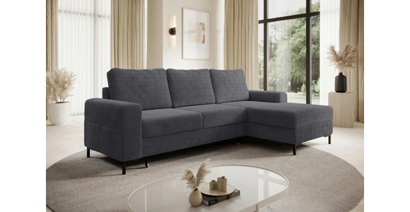 ECKSOFA Anthrazit Cord Rückenkissen, Bettkasten, Schlaffunktion, Rücken echt, Liegefläche im Originalstoff  - Anthrazit/Schwarz, KONVENTIONELL, Textil/Metall (240/150cm) - Carryhome