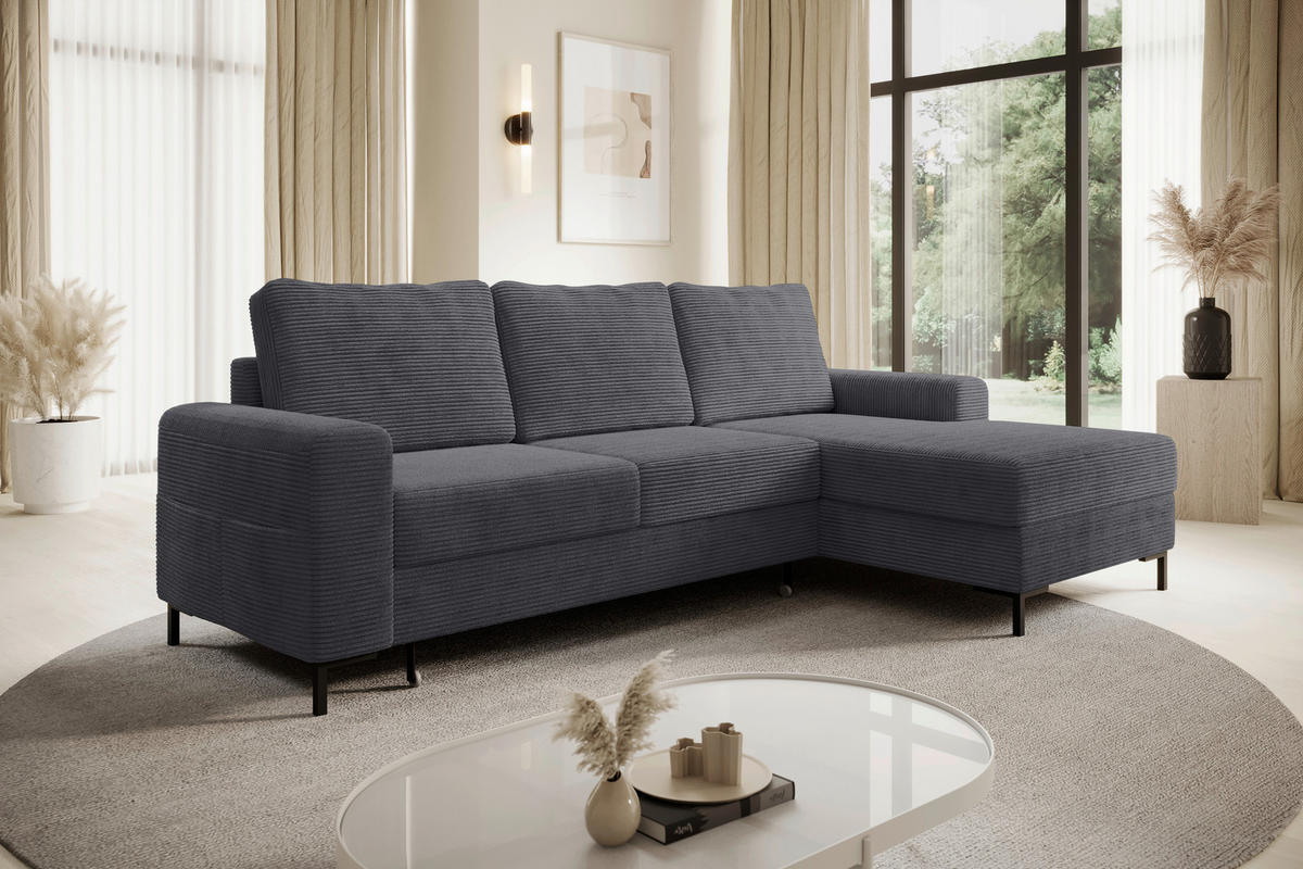 ECKSOFA Anthrazit Cord  - Anthrazit/Schwarz, KONVENTIONELL, Textil/Metall (240/150cm) - Carryhome