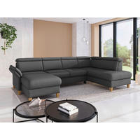 WOHNLANDSCHAFT GLENDALE E Dunkelgrau Flachgewebe  - Eichefarben/Dunkelgrau, KONVENTIONELL, Holz/Textil (166/321/193cm) - Sit & More