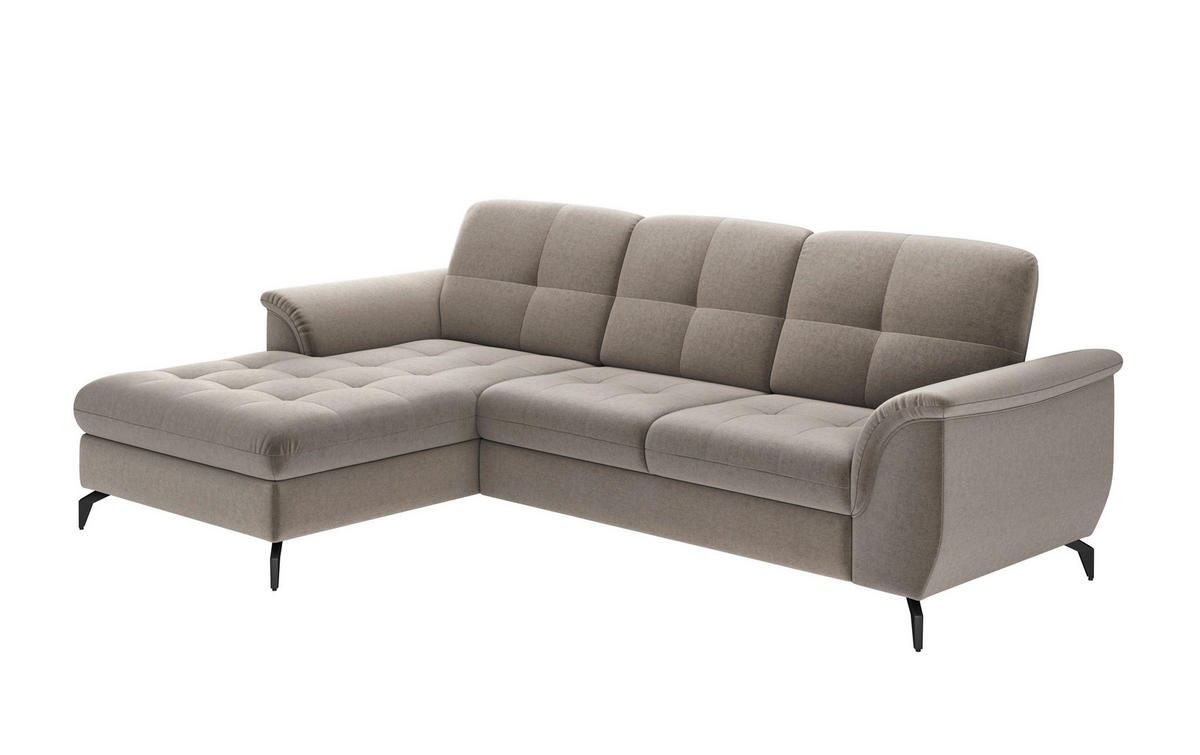 ECKSOFA in Flachgewebe Taupe  - Taupe/Schwarz, Modern, Textil/Metall (164/262cm) - Sit & More