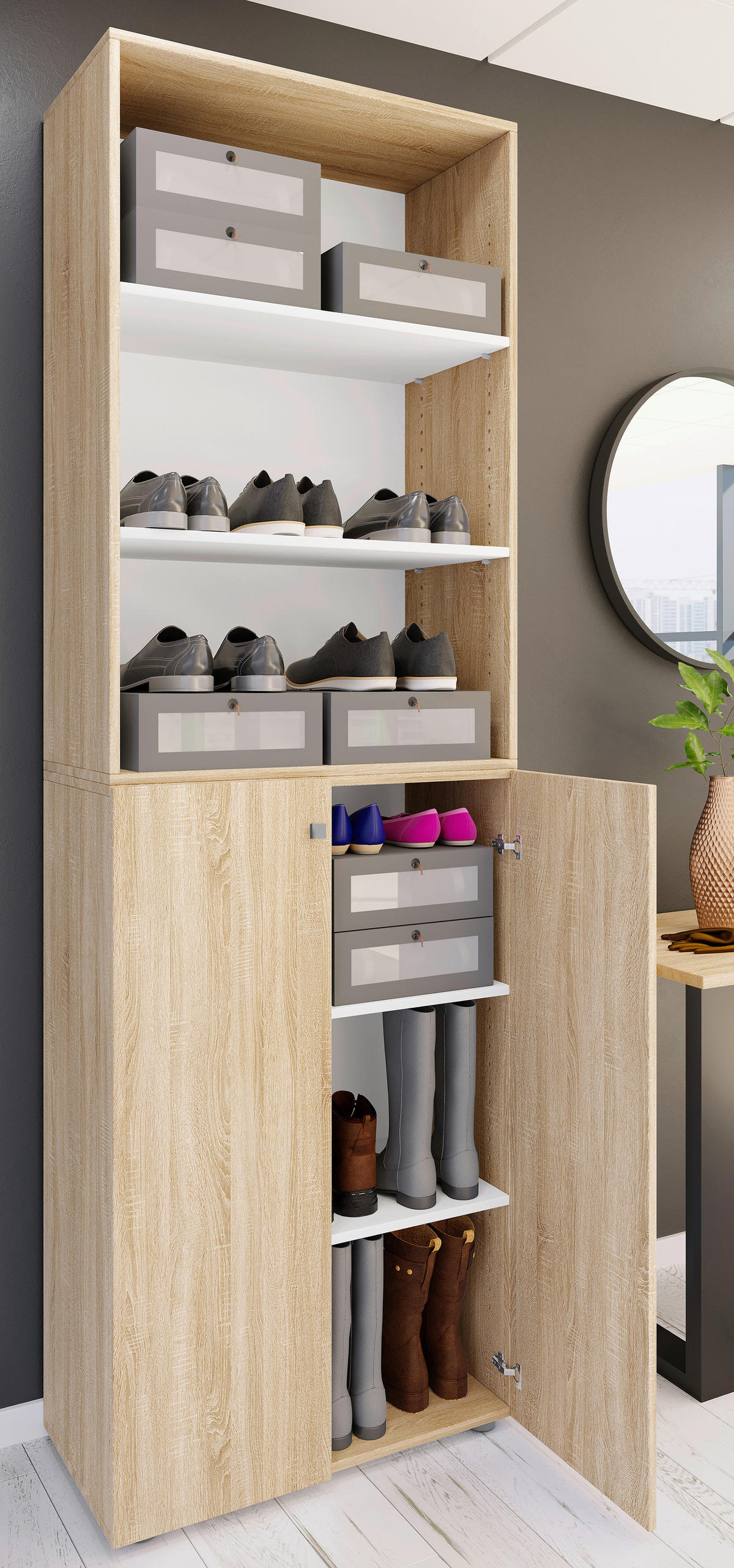 SCHUHSCHRANK Lona  in 70/220/40 cm  - Silberfarben/Schwarz, Design, Holzwerkstoff/Kunststoff (70/220/40cm) - MID.YOU
