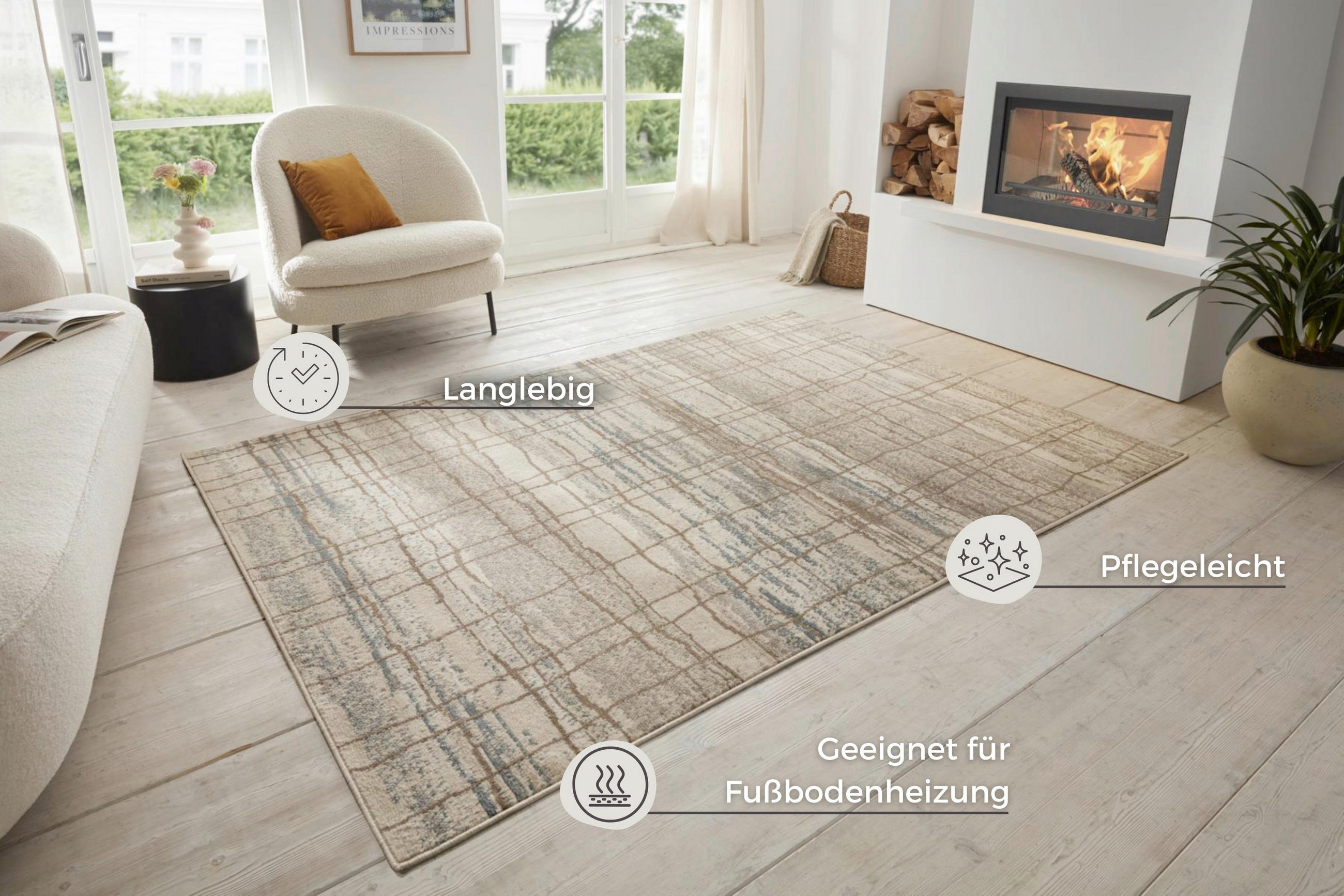 FLACHWEBETEPPICH 240/340 cm Terrain Blau, Creme  - Blau/Creme, Basics, Kunststoff/Textil (240/340cm)
