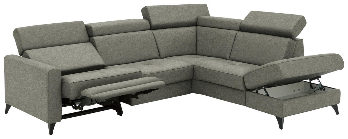 ECKSOFA Beldomo System in Flachgewebe Hellgrau  276/214 cm  - Hellgrau/Schwarz, KONVENTIONELL, Textil/Metall (276/214cm) - Beldomo System
