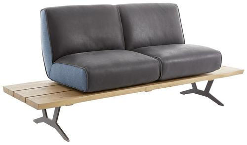 SITZBANK 190/85/69 cm  in Schwarz, Türkis, Dunkelbraun  - Türkis/Dunkelbraun, Design, Leder/Holz (190/85/69cm) - Ambiente