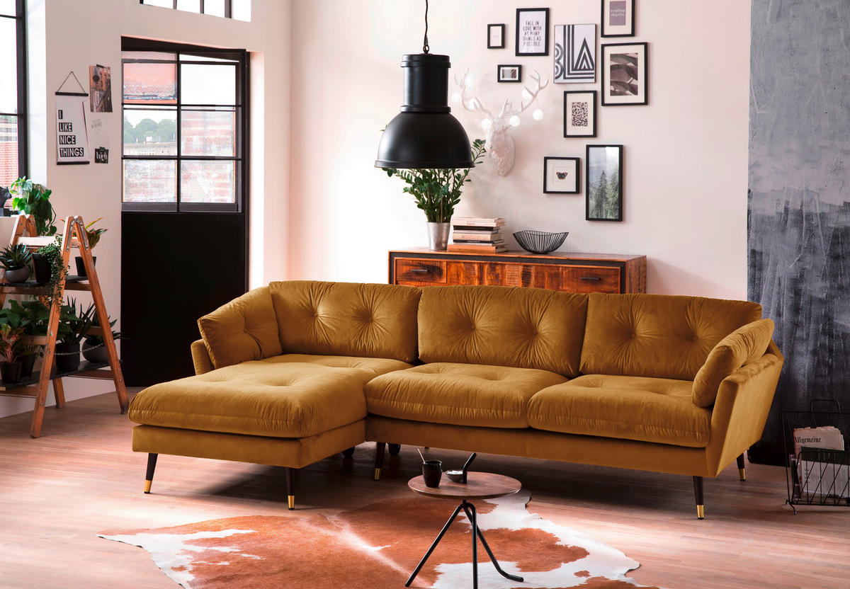 ECKSOFA Eckteil  JAPAN-REC.2S Senfgelb Samt  - Senfgelb, MODERN, Holz/Textil (269/155cm) - MID.YOU