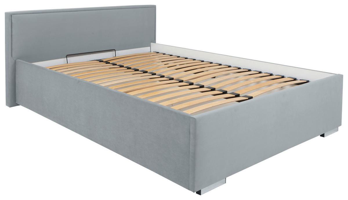 POLSTERBETT Lattenrost, Bettkasten 140/200 cm  in Grau  - Chromfarben/Grau, MODERN, Holz/Textil (140/200cm) - MID.YOU