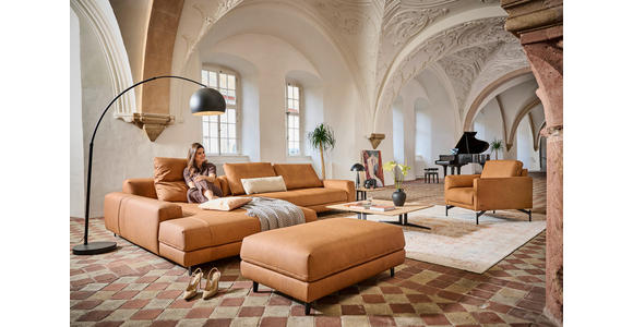 ECKSOFA  in Echtleder Hellbraun  225/355 cm  - Hellbraun/Anthrazit, Design, Leder/Metall (225/355cm) - Johann Jakob