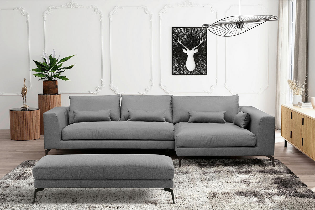 HOCKER BERLIN Webstoff Dunkelgrau  - Dunkelgrau/Schwarz, Design, Textil/Metall (163/46/62cm) - Livetastic