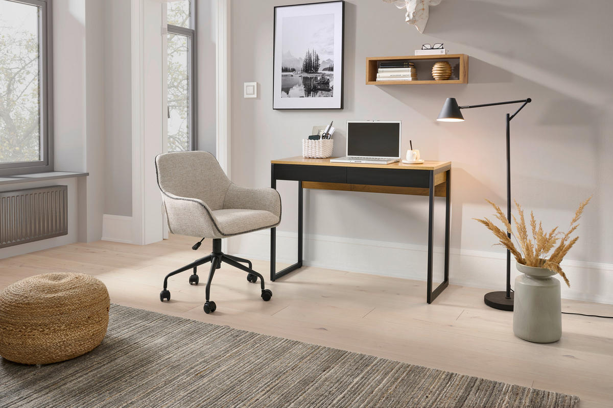 SCHREIBTISCH 101.6/40/76 cm Schwarz, Eichefarben  - Schwarz Hochglanz/Eichefarben, MODERN, Holzwerkstoff/Metall (101.6/40/76cm) - MID.YOU