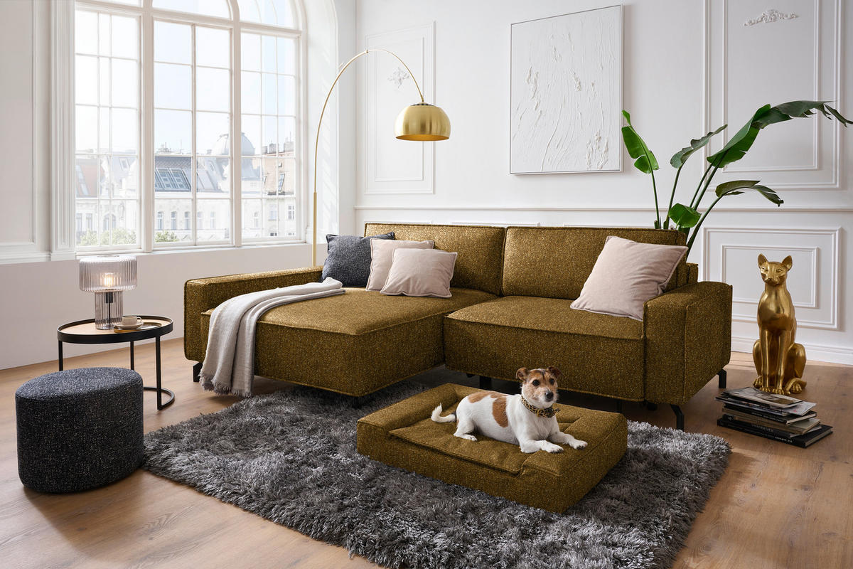 ECKSOFA  in Mikrofaser Senfgelb  164/246 cm  - Senfgelb/Schwarz, Design, Textil/Metall (164/246cm) - Sedda