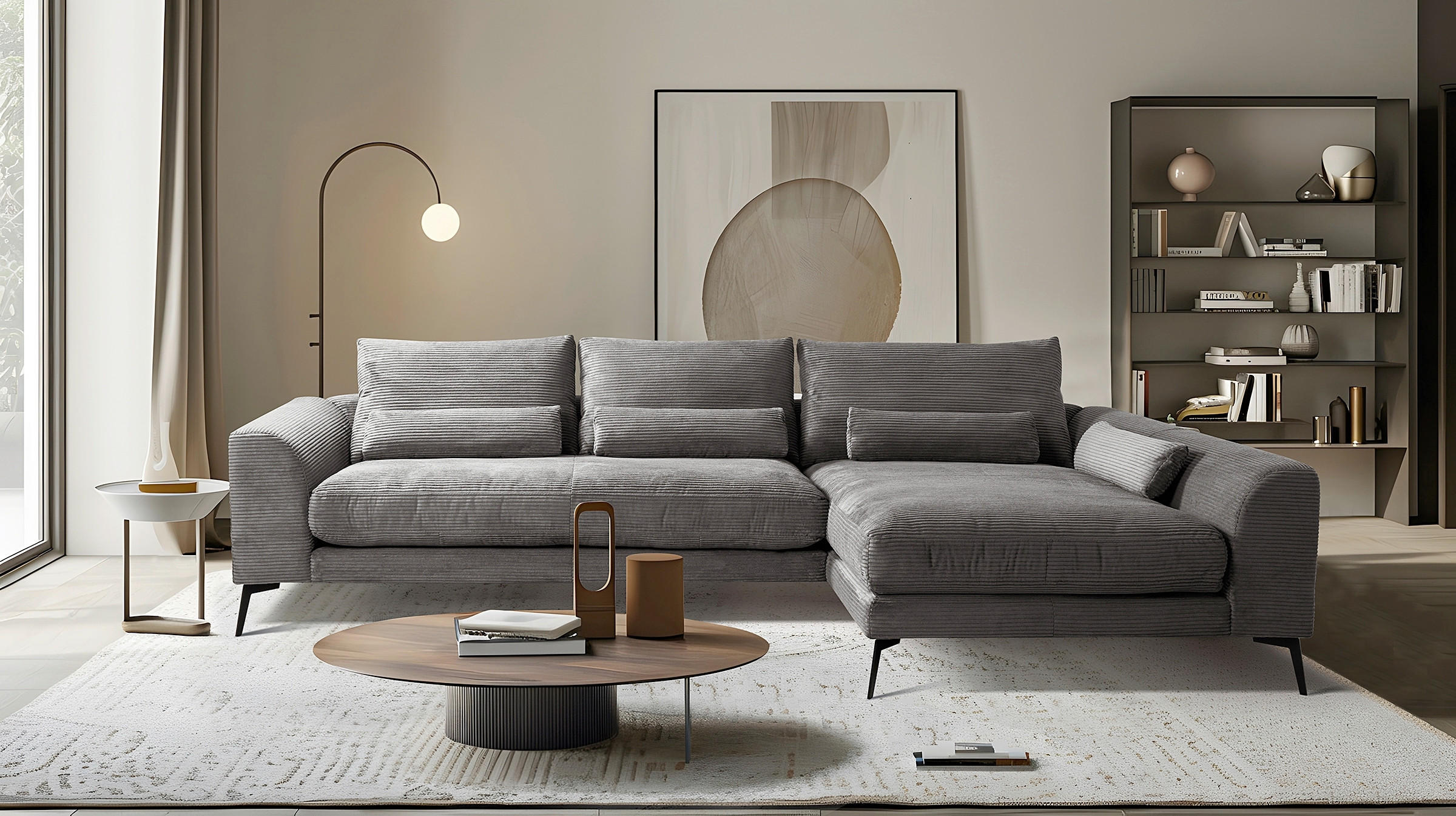 KUTNA GARNITURA tekstil  siva   - siva/crna, Design, tekstil/metal (313/172cm) - Livetastic