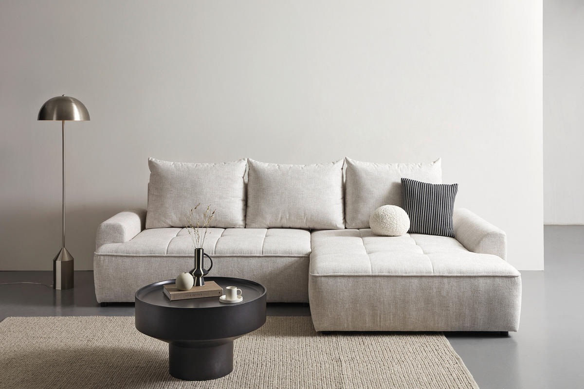 ECKSOFA Naturfarben Mikrofaser  - Schwarz/Naturfarben, KONVENTIONELL, Kunststoff/Textil (295/169cm) - Carryhome