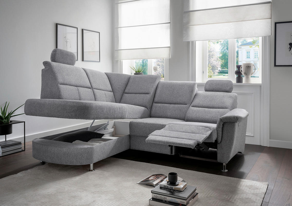 ECKSOFA in Chenille Silberfarben  - Chromfarben/Silberfarben, Konventionell, Textil/Metall (184/231cm) - Livetastic