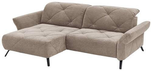 Thumbnail - Moderano Ecksofa, Taupe, Textil, 2-Sitzer, Ottomane links, L-Form, 262x173 cm, Lederauswahl, Stoffauswahl, Rücken echt, ...