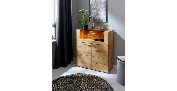 HIGHBOARD 90/100/41 cm  - Edelstahlfarben/Eichefarben, Natur, Glas/Holz (90/100/41cm) - Valnatura