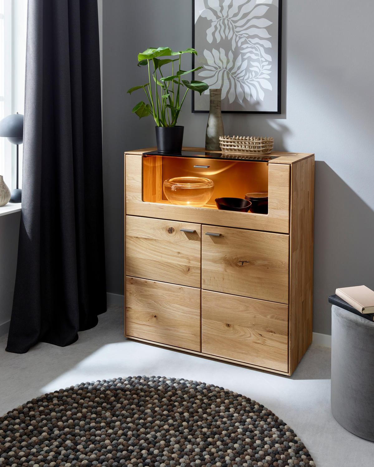 KOMMODE Eichefarben  90/100/41 cm  - Edelstahlfarben/Eichefarben, Natur, Glas/Holz (90/100/41cm) - Valnatura
