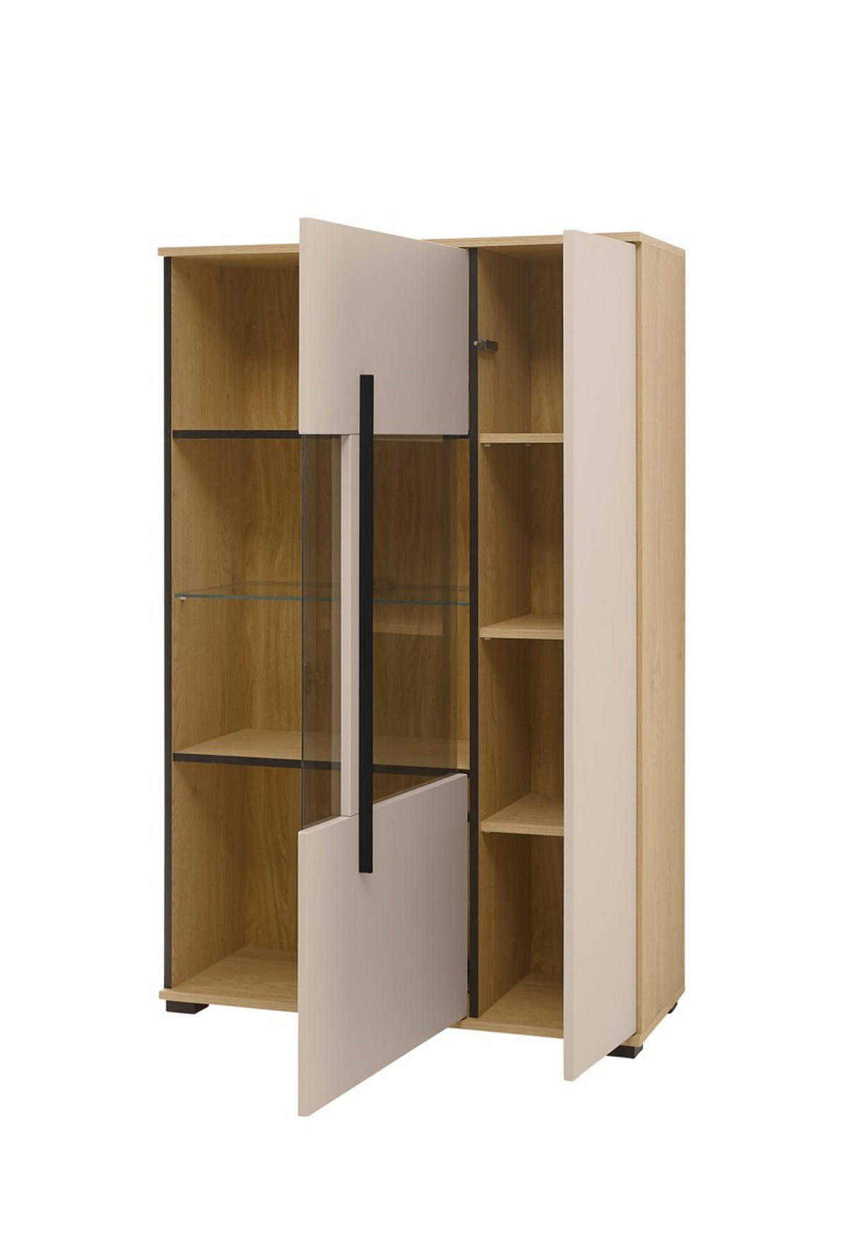 VITRINE  in Eichefarben, Kaschmir  - Kaschmir/Eichefarben, Design, Glas/Holzwerkstoff (90/140/37cm) - Livetastic